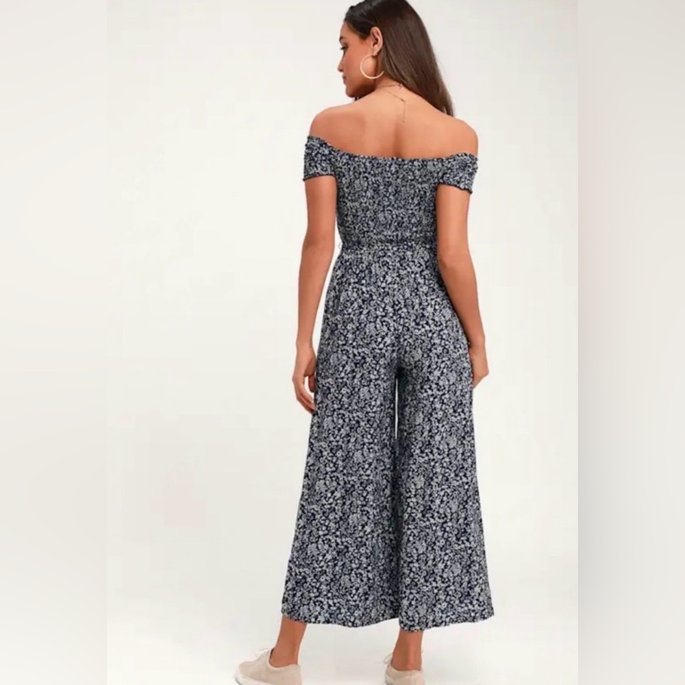 Lulus Women’s Navy Floral Belted Pantsuit - Casual Summer Style - Picture 7 of 7